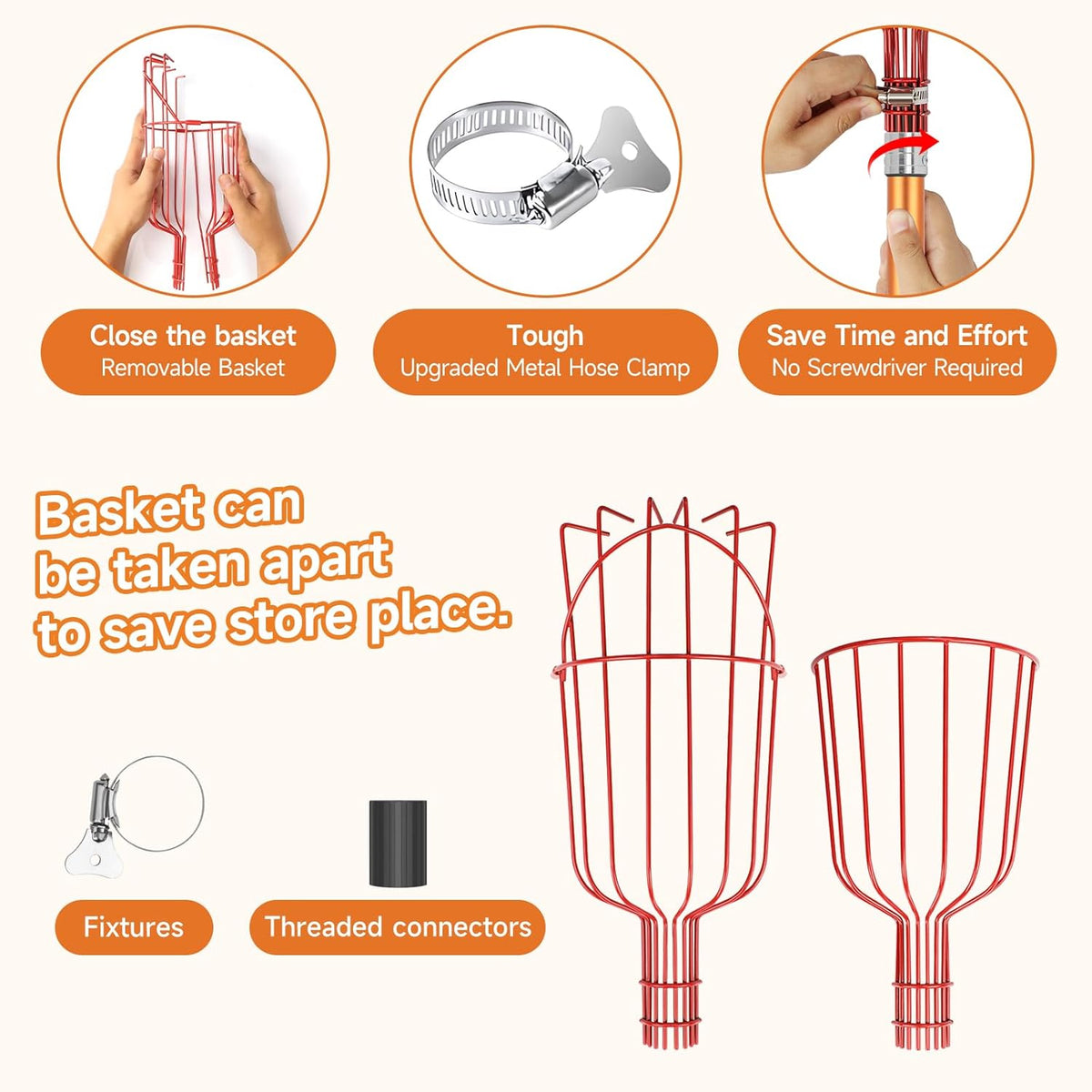 SANLIKE Fruit Picker Tool 12FT Telescoping Fruit Picker Pole, Easy to Assemble Twist-On Apple