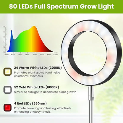Black Grow Lights for Indoor Plants, Full Spectrum LED Plant Grow Light with 6/12/16H Timer, 3