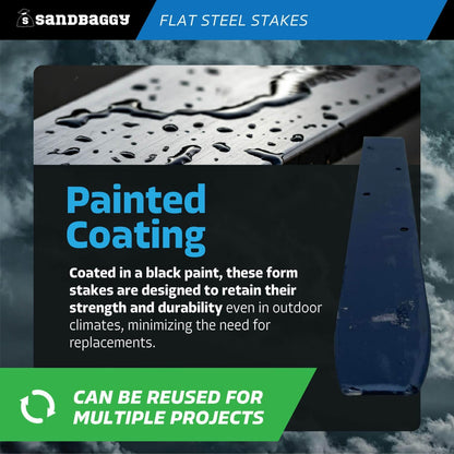 Sandbaggy Flat Steel Stakes for Concrete Forms with Nail Holes - 1.5" Wide - Painted - Removable