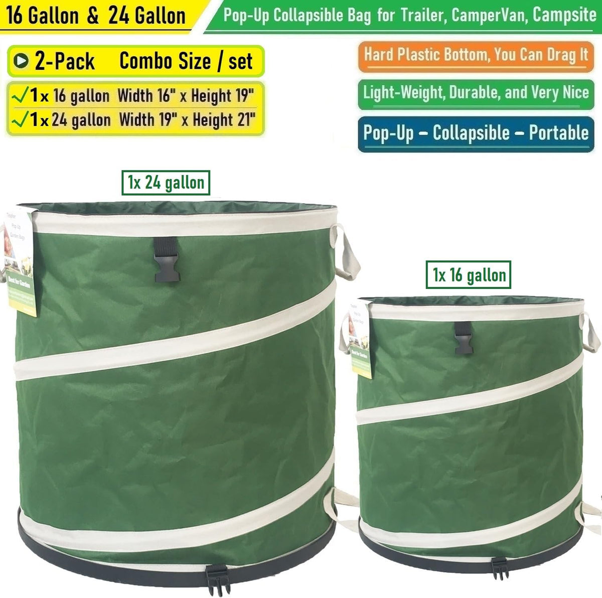 16 Gallon and 24 Gallon Collapsible Trash Can Solid Bottom for Pop-Up Trash Can,Recycling Bin,RV