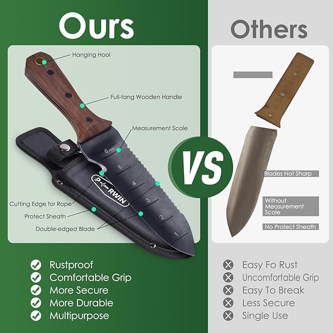 Hori Hori Garden Knife, Garden Tools with Sheath for Weeding,Planting,Digging, 7" Stainless Steel