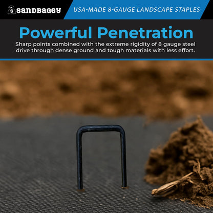 Sandbaggy USA Made 6-inch Landscape Staples - Garden Stakes - Landscaping Fabric, Netting, Sod
