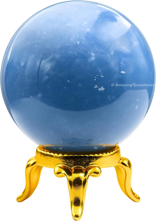 Amazing Gemstone Angelite Crystal Ball with Stand - 2" Inches Crystal Sphere Meditation Balls for