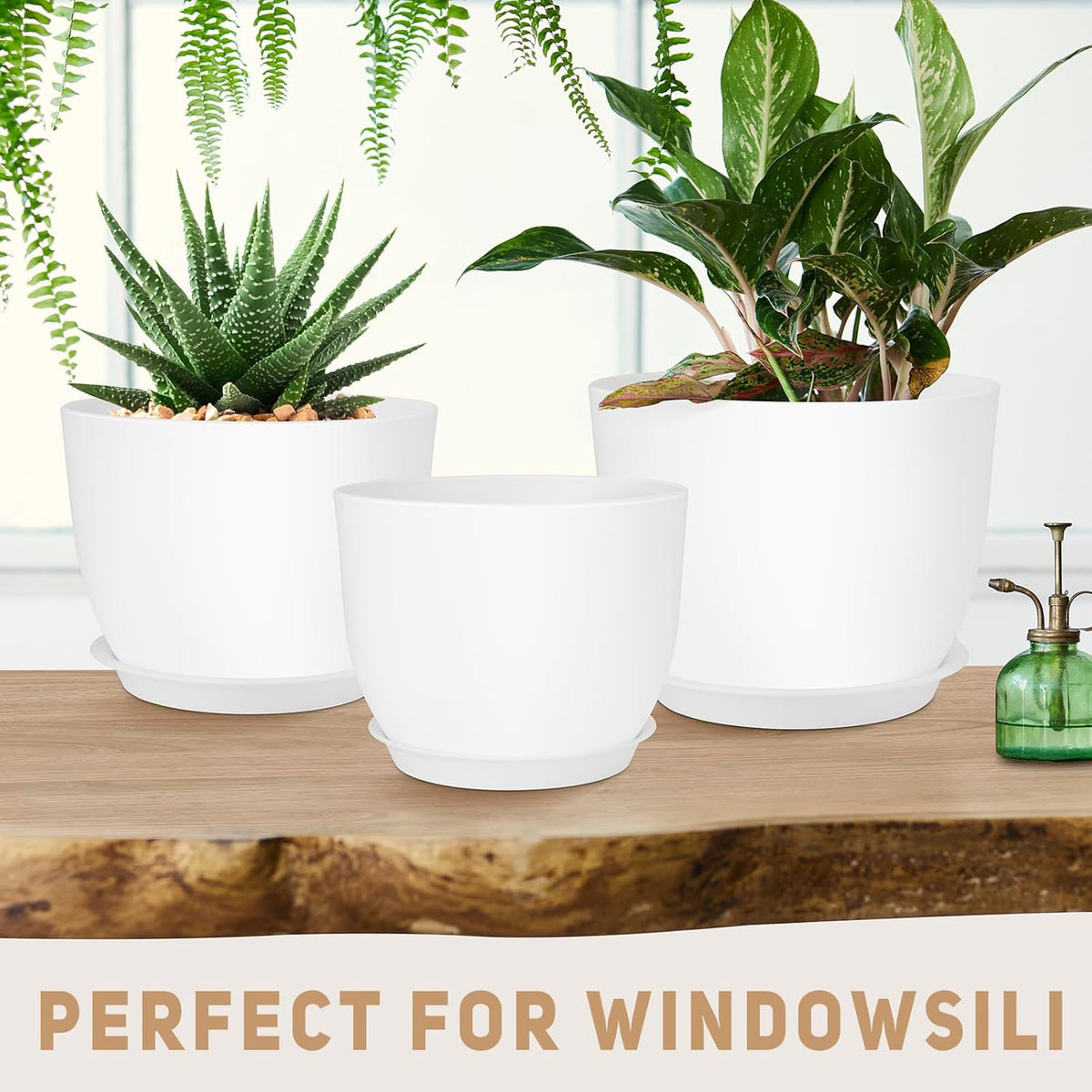 Plant Pots 12/10/9 inch Set of 3, Flower Pots with Multi Mesh Drainage Holes, Large Planters for