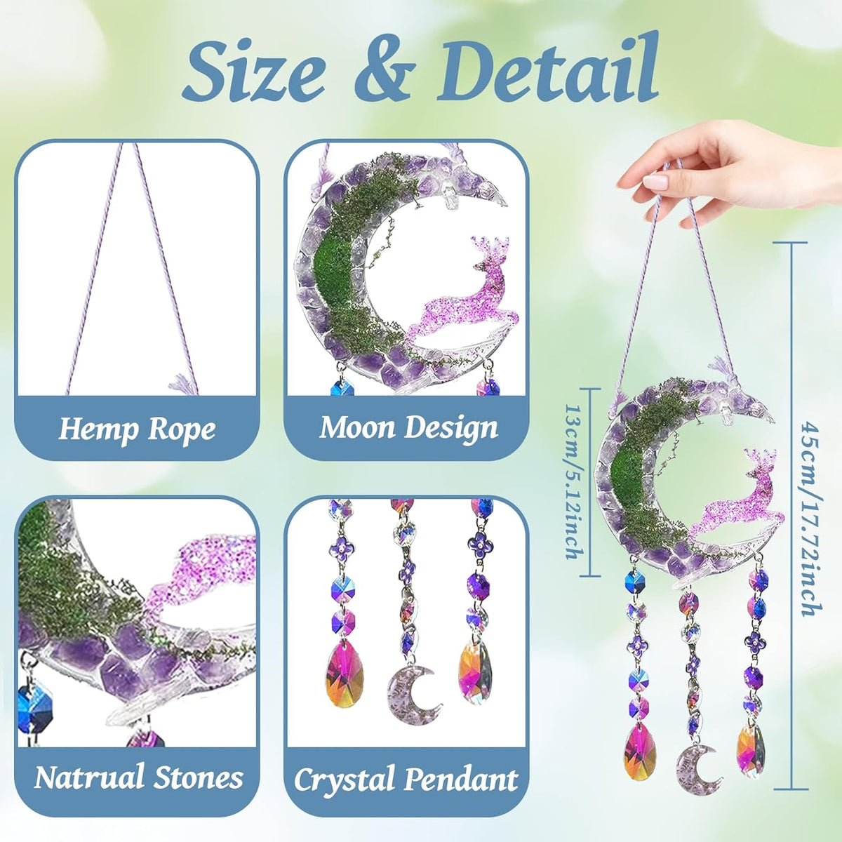 TUOKING Crystal Suncatchers for Window Purple Deer Dreamy Crystal Natural Stone Sun Catchers