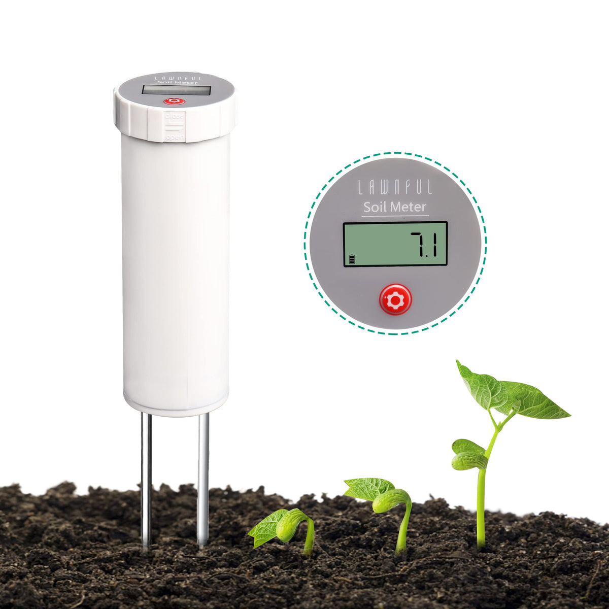 LAWNFUL Digital Soil pH Meter, Industrial Grade Soil pH Tester with Calibration-Free LCD Display