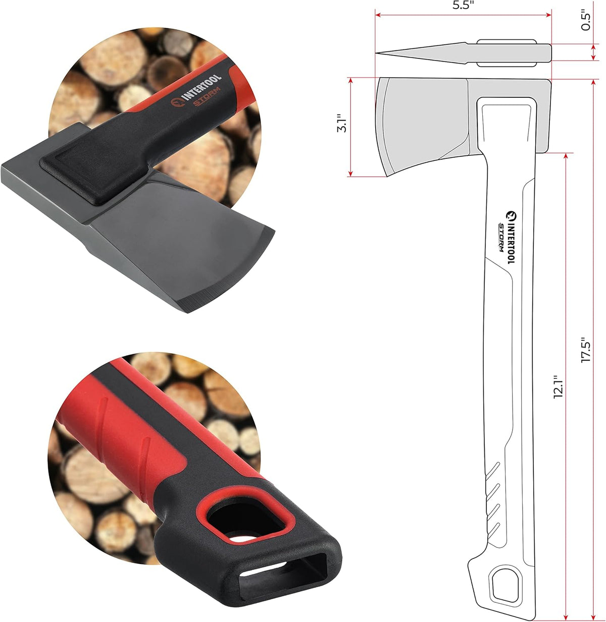 INTERTOOL Long Hatchet Camping Axe for Wood Chopping and Kindling - 18" Ax Tool for Splitting