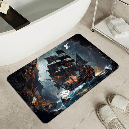 Bath Mat-Bathroom Rug，Dark Pirate Ship-Absorbent Non Slip Quick Dry Stain Resistant Easy to Clean