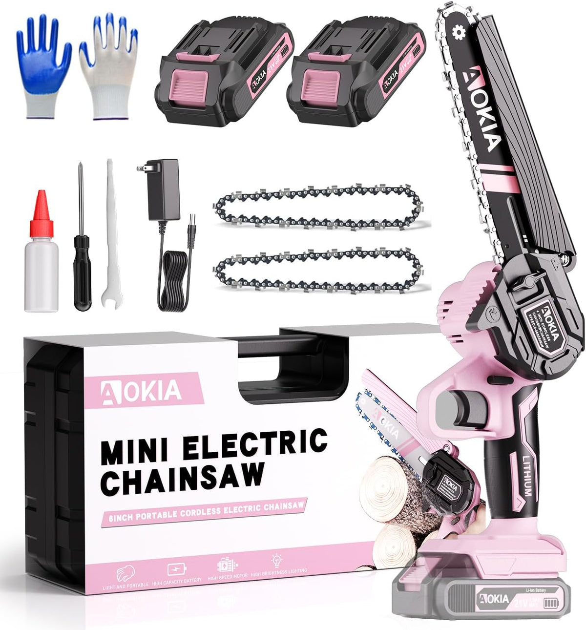 Cordless Mini Chainsaw 21V,6In Electric Chainsaw,Handheld & Portable Power Chain Saw for Tree