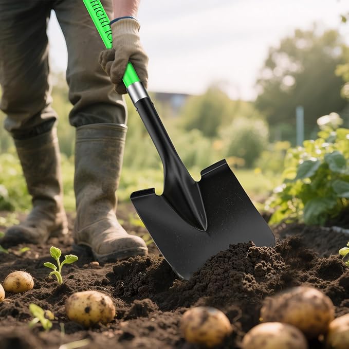 HIGHLIGHT Spade, Heavy Duty Gardening Shovel, Garden Shovel 56 inch for Digging, Round Shovel with