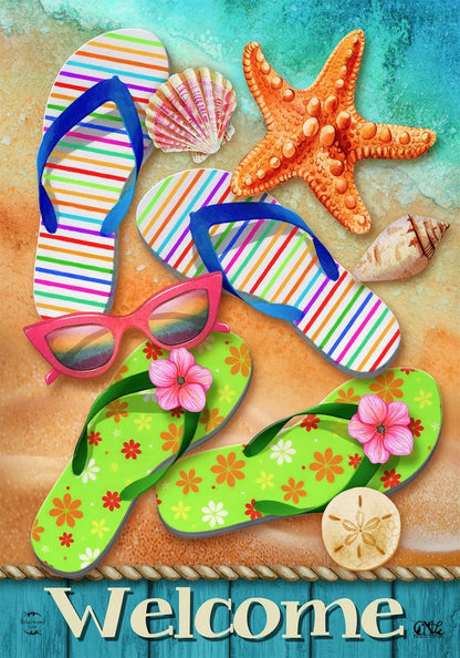 Surfside Flip Flops Summer House Flag Welcome Beach 28" x 40" Briarwood Lane