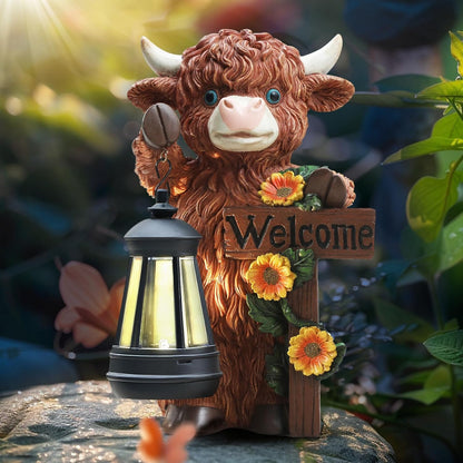 Solar Highland Cow Garden Decor - Outdoor Waterproof Resin Statues with LED Lights, Solar Patio
