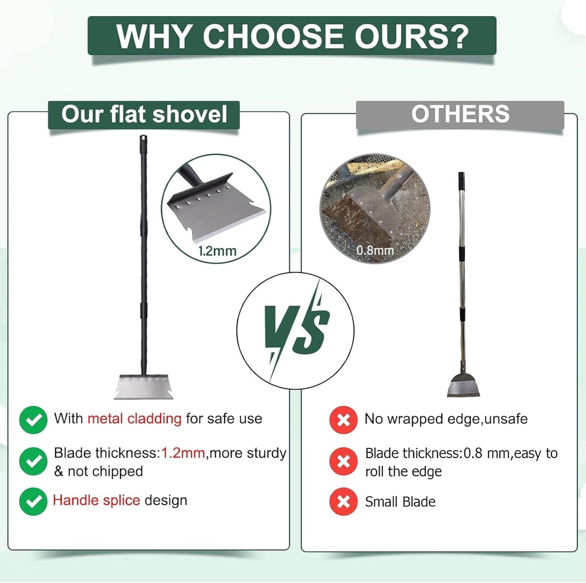 Garden Cleaning Shovel, Snow Shovel, Ice Scraper, 59 Inch Adjustable Handle Heavy Duty Garden