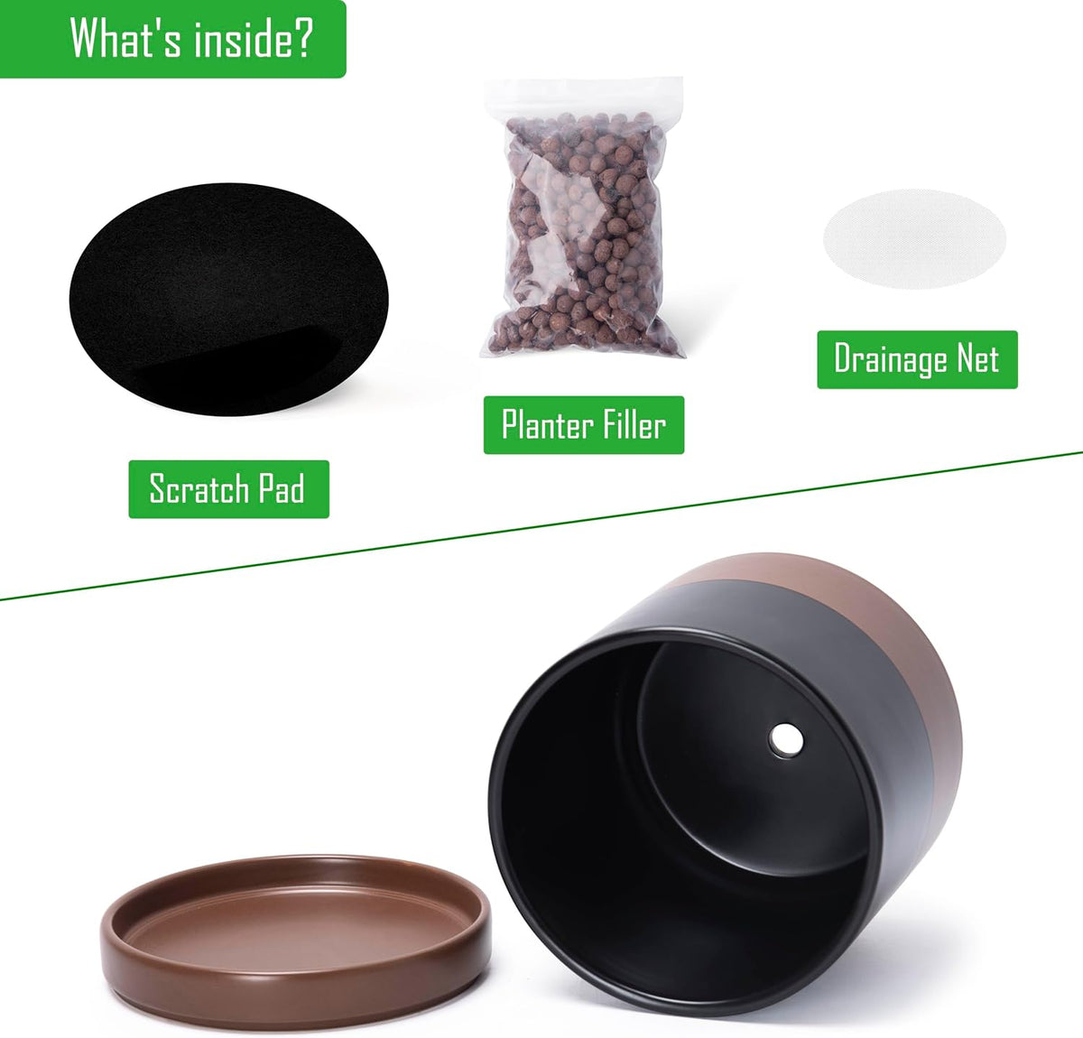 D'vine Dev 6.5 Inch & 8.2 Inch Ceramic Planter Pots for Plants with Drainage Hole and Saucer