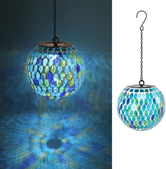 VCUTEKA Hanging Solar Lanterns Mosaic Solar Lights with Hook Up, Outdoor Garden Lights Decor for