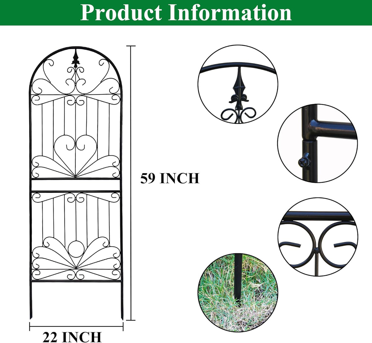 SCENDOR Heavy-Duty Metal Garden Trellis for Climbing Plants, 59" H x 22" W Rust-Proof Outdoor Plant