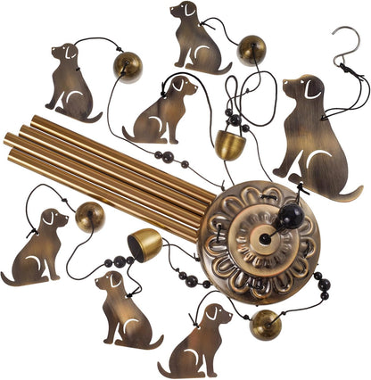 Garden Dog Wind Chimes Outdoor Indoor Decor - with 4 Tubes 7 Dogs Wind Chime, Mobile Romantic Dogs