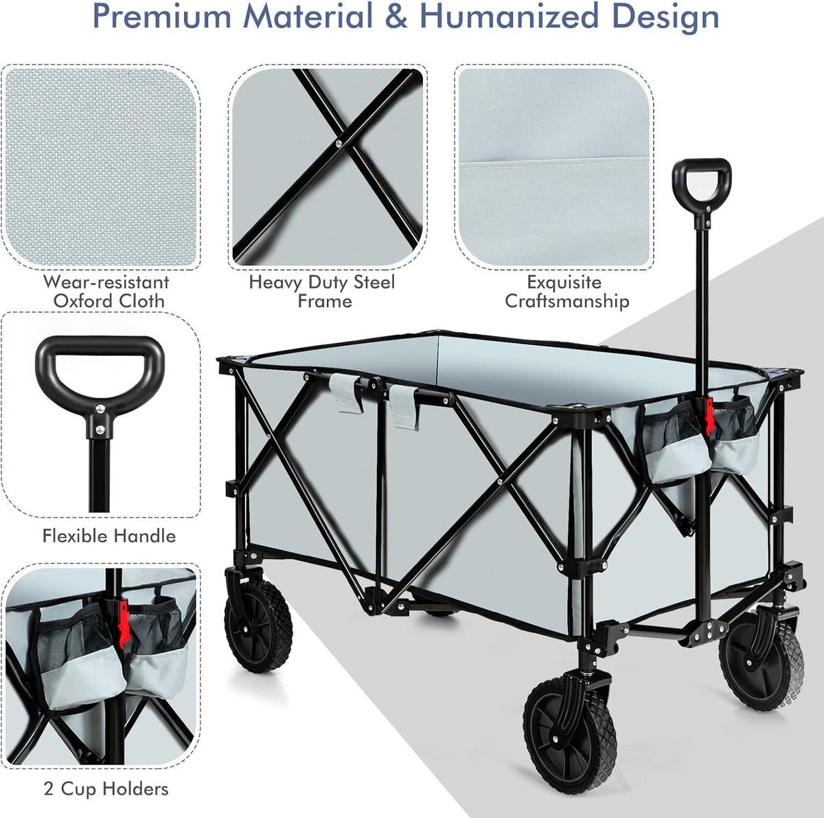 Goplus Collapsible Wagon, Folding Utility Wagon Cart w/Universal Wheels & Adjustable Handle & Cover