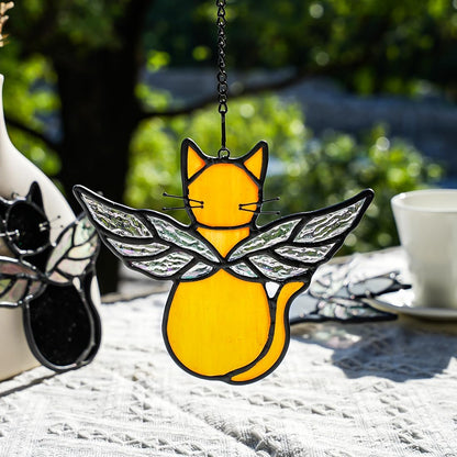 Orange Cat Memorial Gift Stained Glass Suncatcher,Angel Cat Decor Stained Glass Window