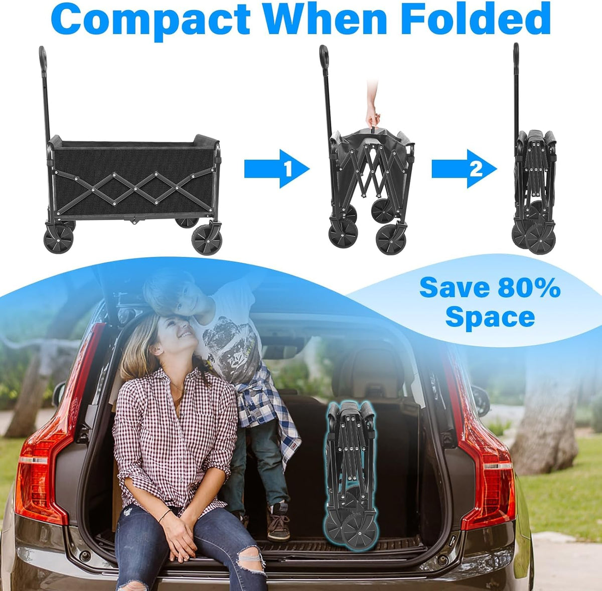 Wagons Carts Foldable - Collapsible Wagon Cart with Wheels Foldable - Utility Folding Wagon Cart