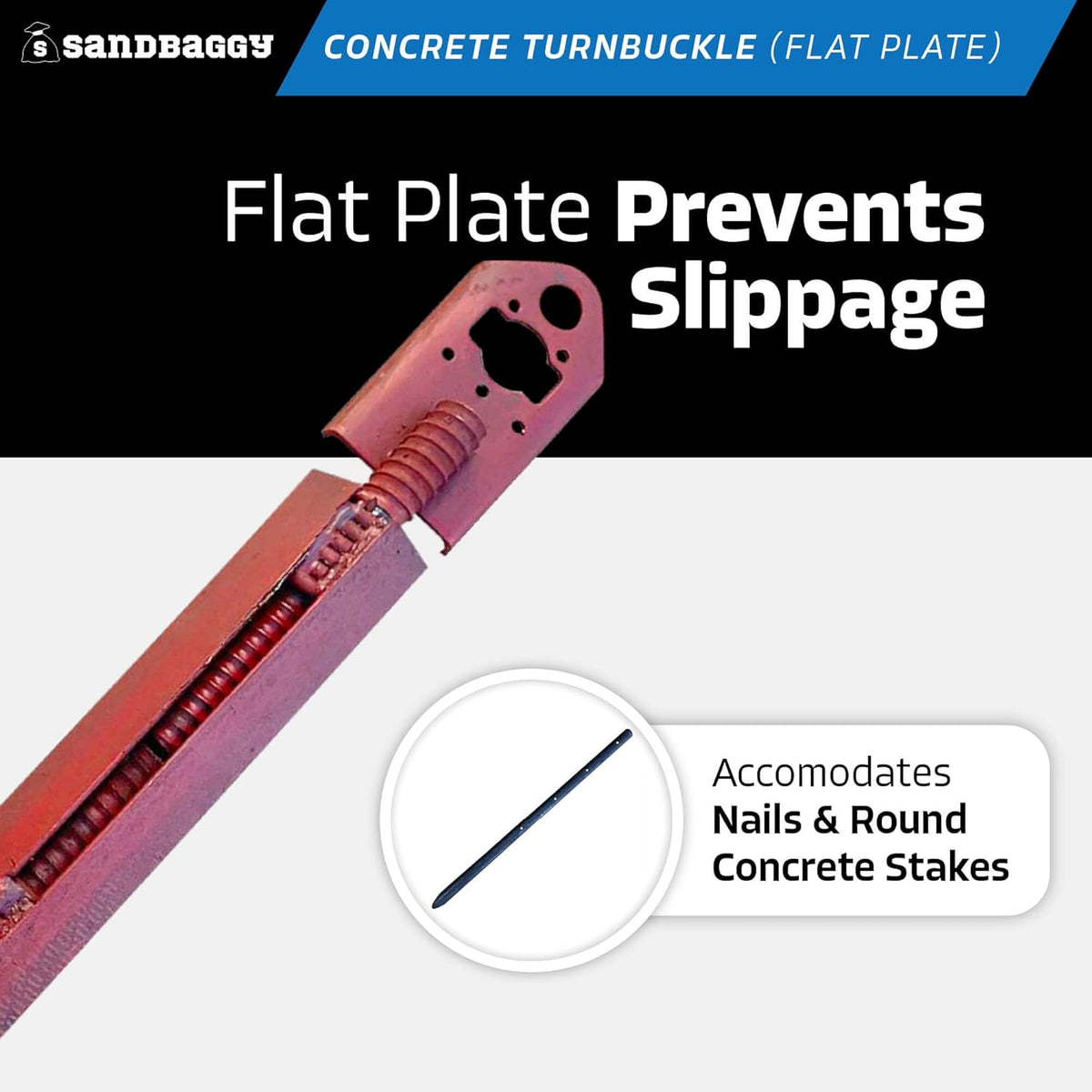 Sandbaggy Concrete Turnbuckle Form Aligner with 5" x 3" Flat Plate (35" - 37.5" Length) - Rust