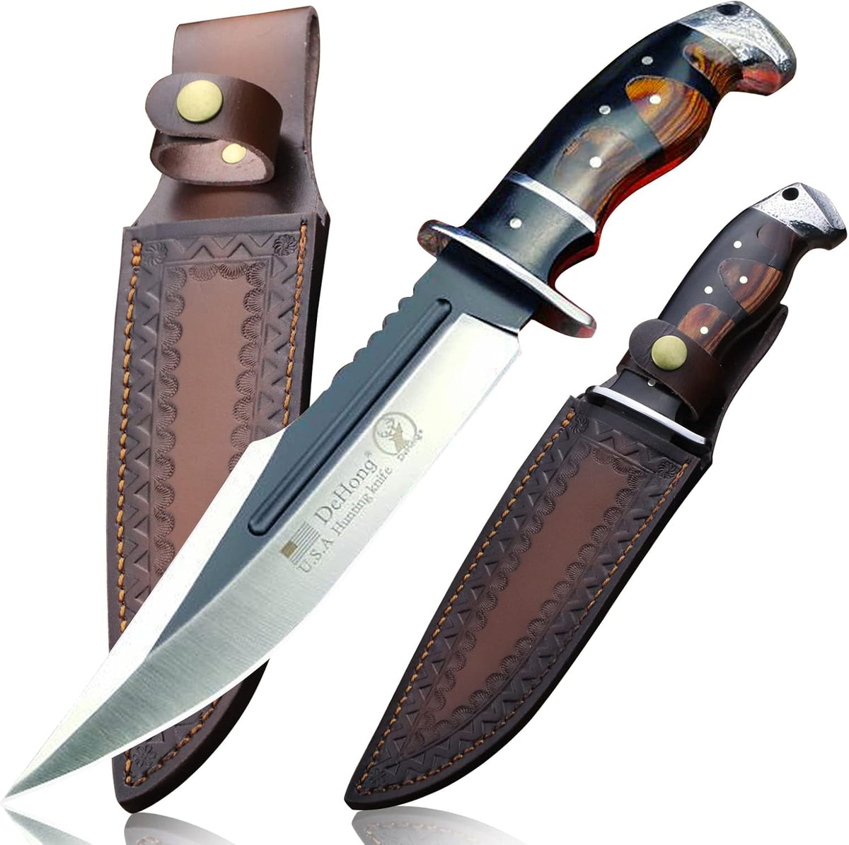 (DeHong-88 Hunting Knife, 7.1" (about 18 cm) Fixed Blade Tactical knife ，Configure leather