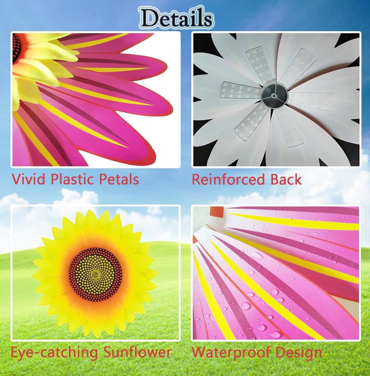 3PCS Sunflower Pinwheels Outdoor Wind Spinners, Colorful Flower Windmill Decorative Pinwheel for