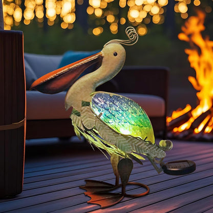 HONGLAND Solar Metal Pelican Statues Garden Sculpture & Statues, 17 Inch Glass Outdoor Pelican Yard