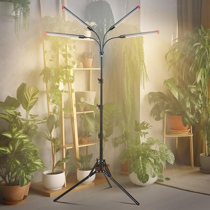 4-Head Tripod Stand Grow Lights for Tall House Plants, Seed Starting, Bonsai Tree with Timer, 36W