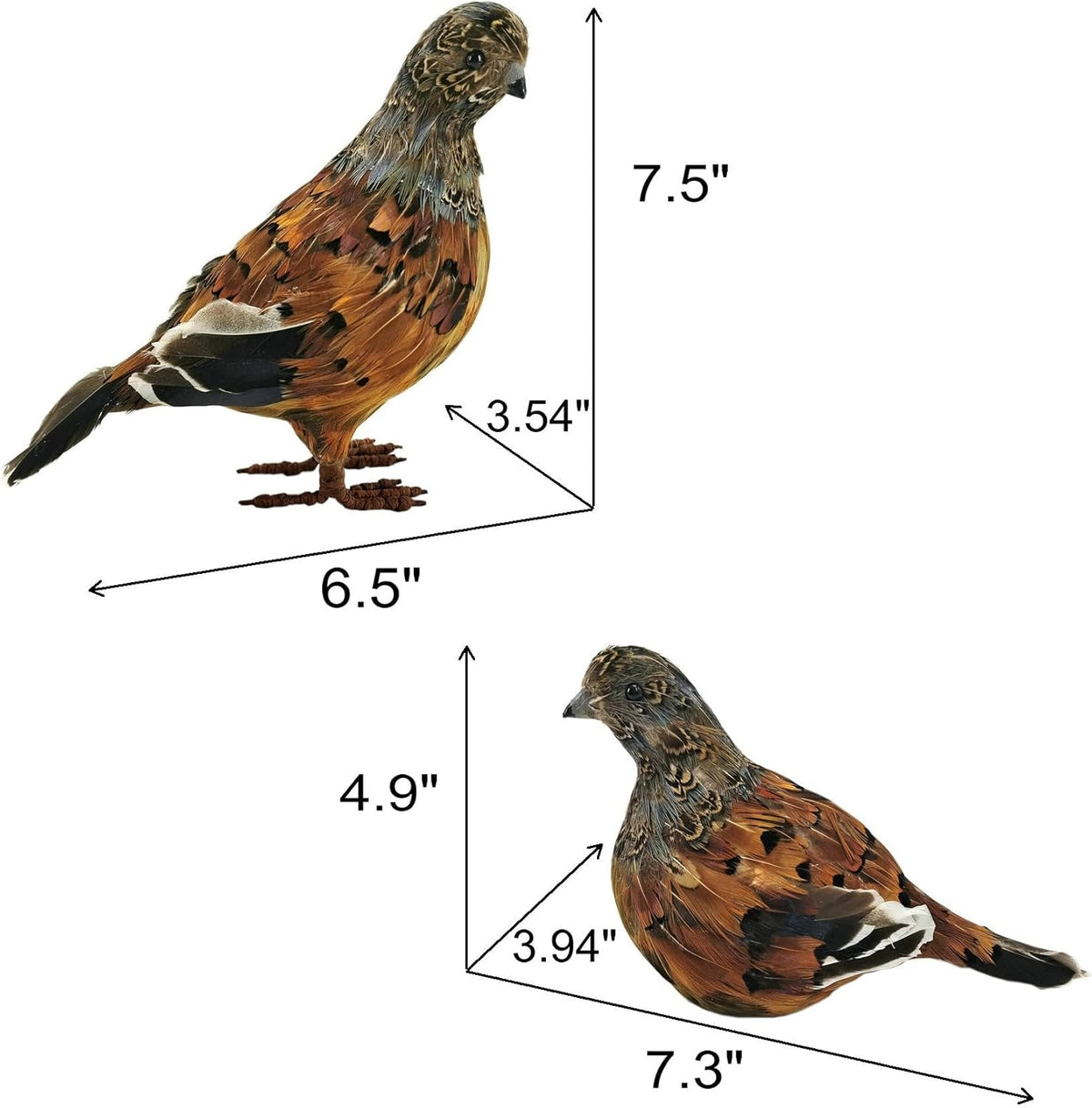 naturevibe 7.5 Inches Feathered Quail Set of 2 Fall Decorations,Artificial Woodland Animals Fall