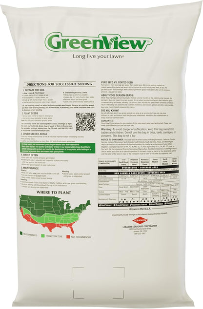 GreenView Pure Grass Seed Turf Type Tall Fescue Sun & Shade Blend, 20 lb. Bag – Covers up to 5,000