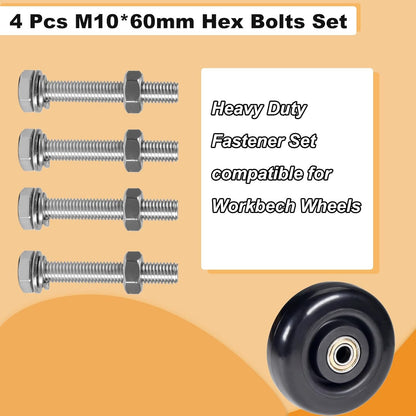 M10 Hex Bolts and Nuts Set, M10x60mm Fully Thread Bolt, M10-1.25mm Hexagon Nut with Flat Washers