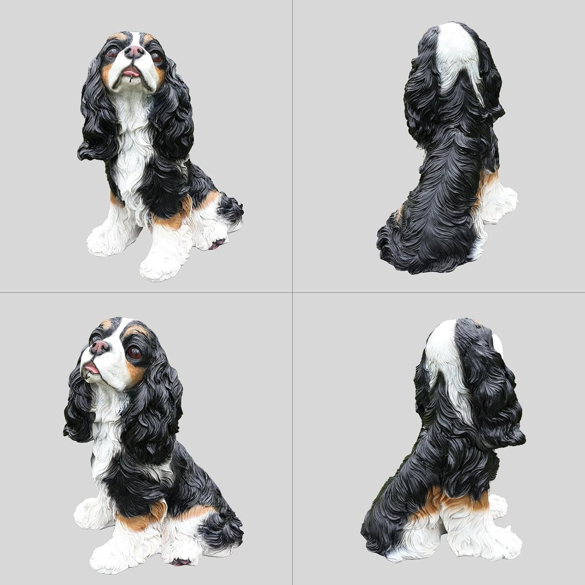 Cavalier King Charles Spaniel Outdoor Dog Statue with Reversible “Welcome/ON Patrol” Hanging Plaque
