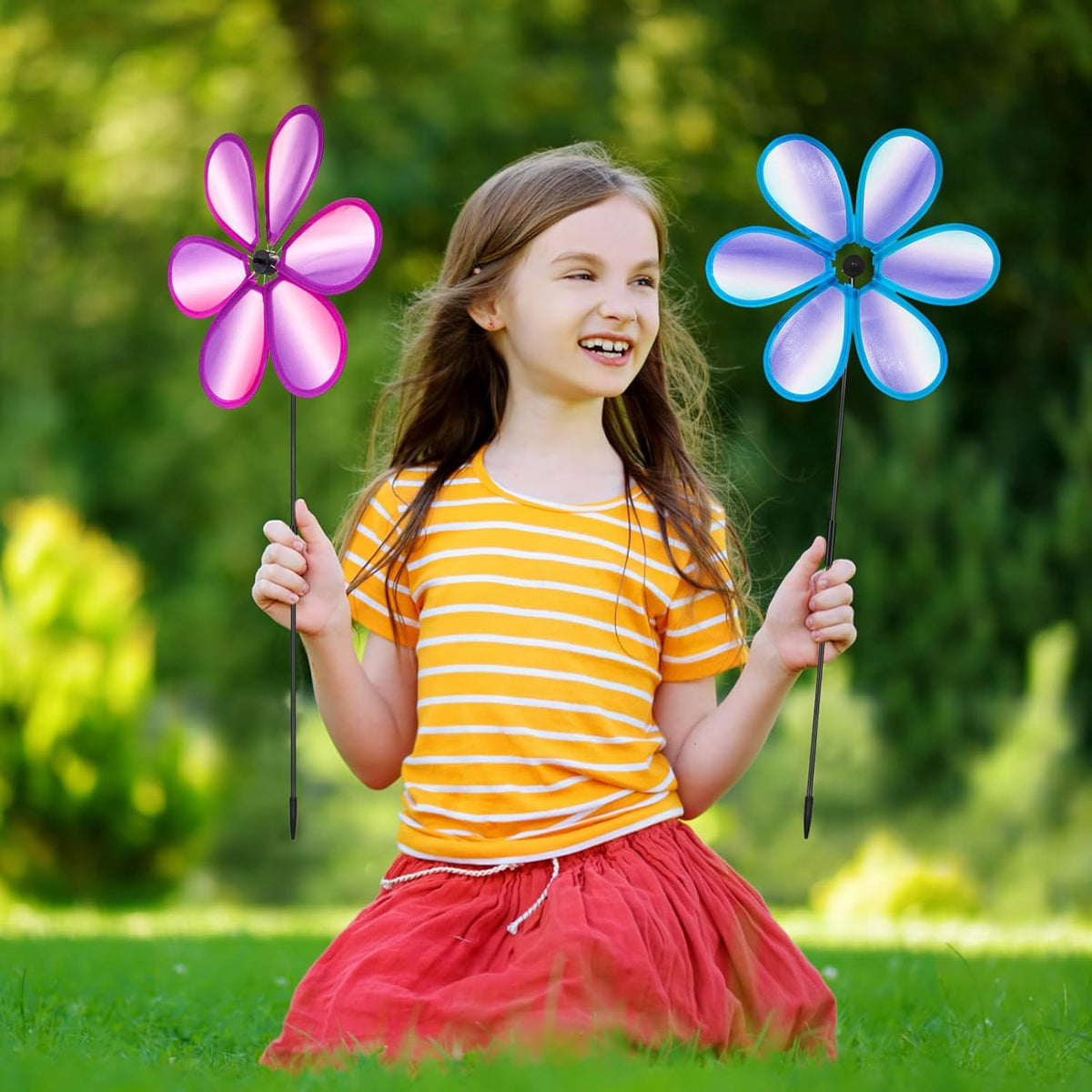 4PCS Wind Spinners for Yard and Garden 11 Inches Colorful Lawn Pinwheels Flower Wind Spinners