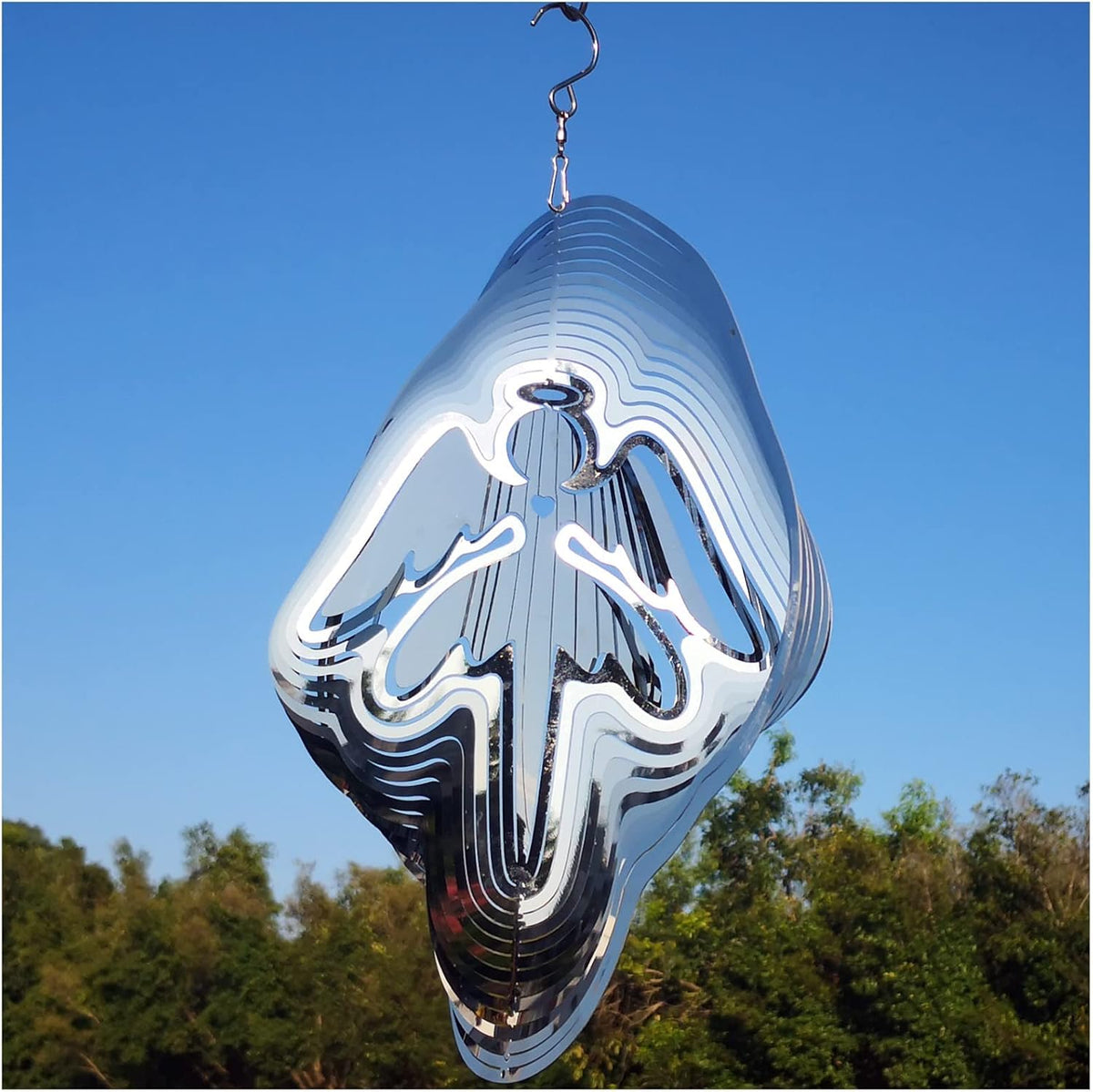 DJUAN Reflective Angel Wind Spinners Outdoor Garden Decor,Sparkly Angel Ornaments Bird Devices