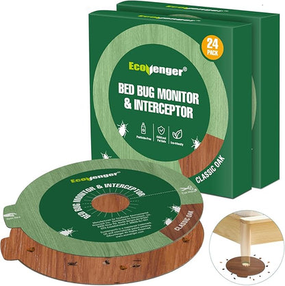 EcoVenger Bed Bug Monitor & Interceptor Super Glue Traps 48 Ct, Discreet Floor Color Classic Oak