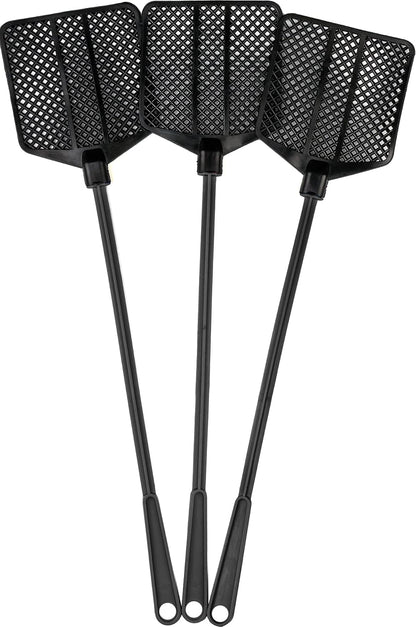 Rubber Fly Swatter, Long Fly Swatter Pack, Fly Swatter Heavy Duty, All Black Colors (3 Pack)