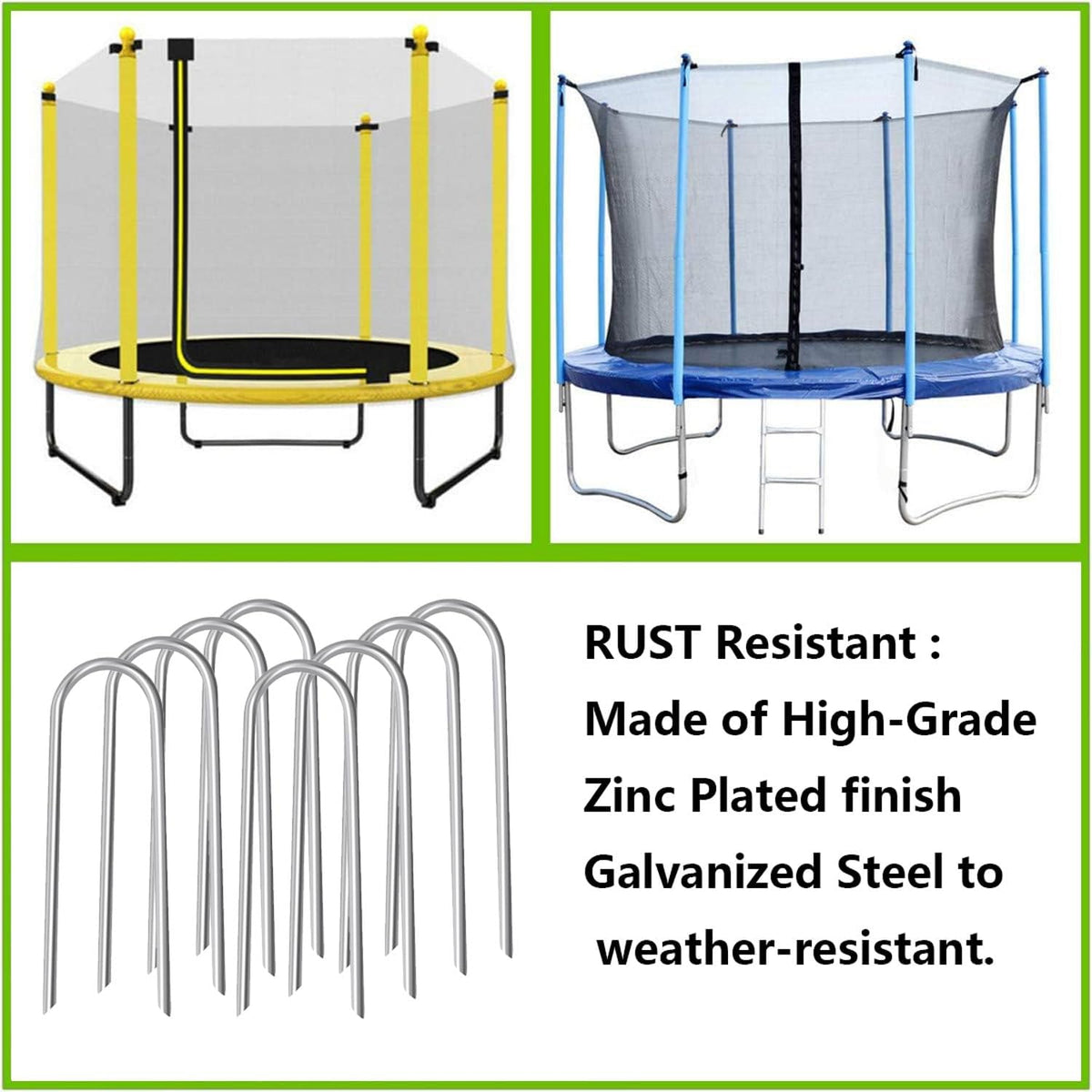 10inch Trampoline Stakes Heavy Duty Trampoline Parts Wind Stakes U Type 8pcs Ground Anchors High