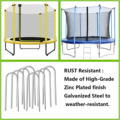 10inch Trampoline Stakes Heavy Duty Trampoline Parts Wind Stakes U Type 8pcs Ground Anchors High
