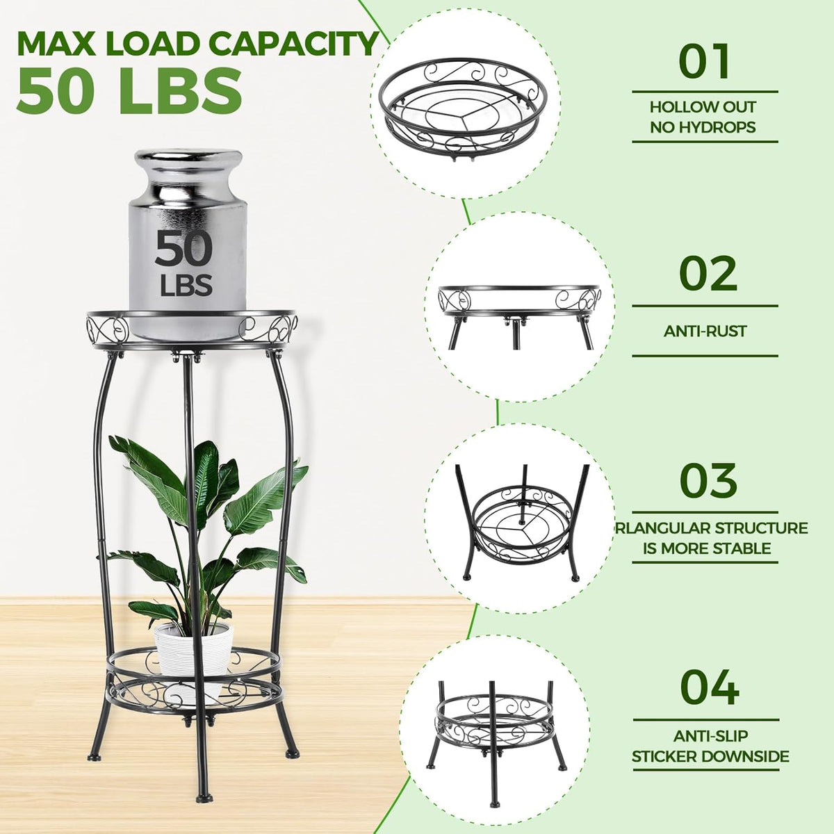 Plant Stand Indoor Outdoor 2 Tier 27" Tall Metal Potted Holder Rack Flower Pot Stand Heavy Duty
