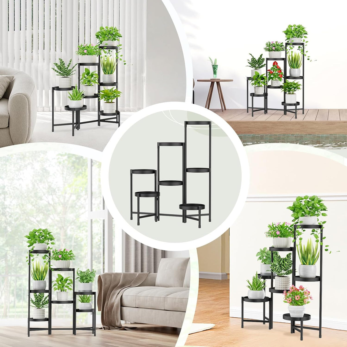 iDavosic.ly Plant Stand Indoor Outdoor, 7 Tier Corner Metal Flower Display Holder Shelf, Folding