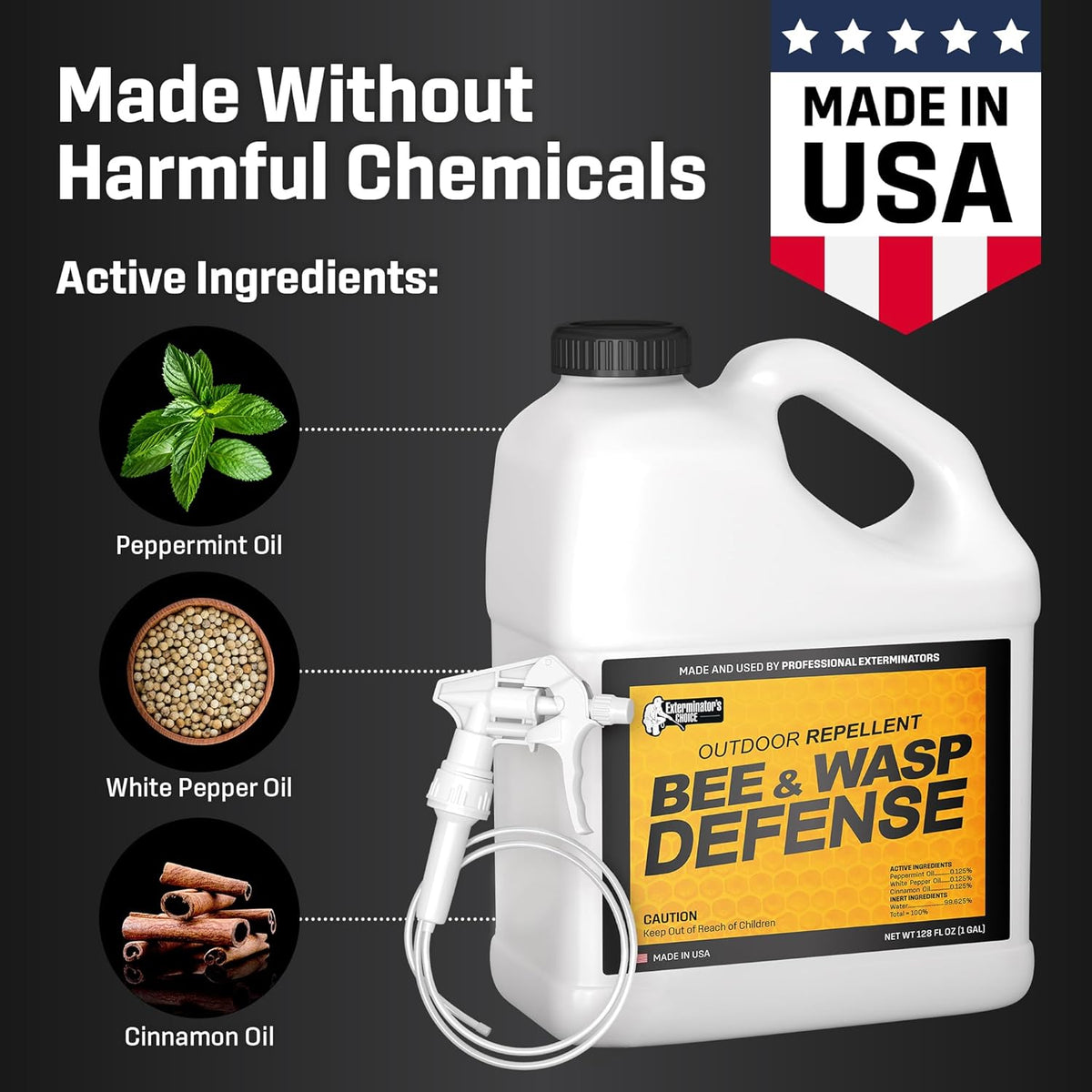 Exterminator’s Choice Bee Exterminator & Wasp Defense - 125 fl oz Cinnamon Scent - Natural