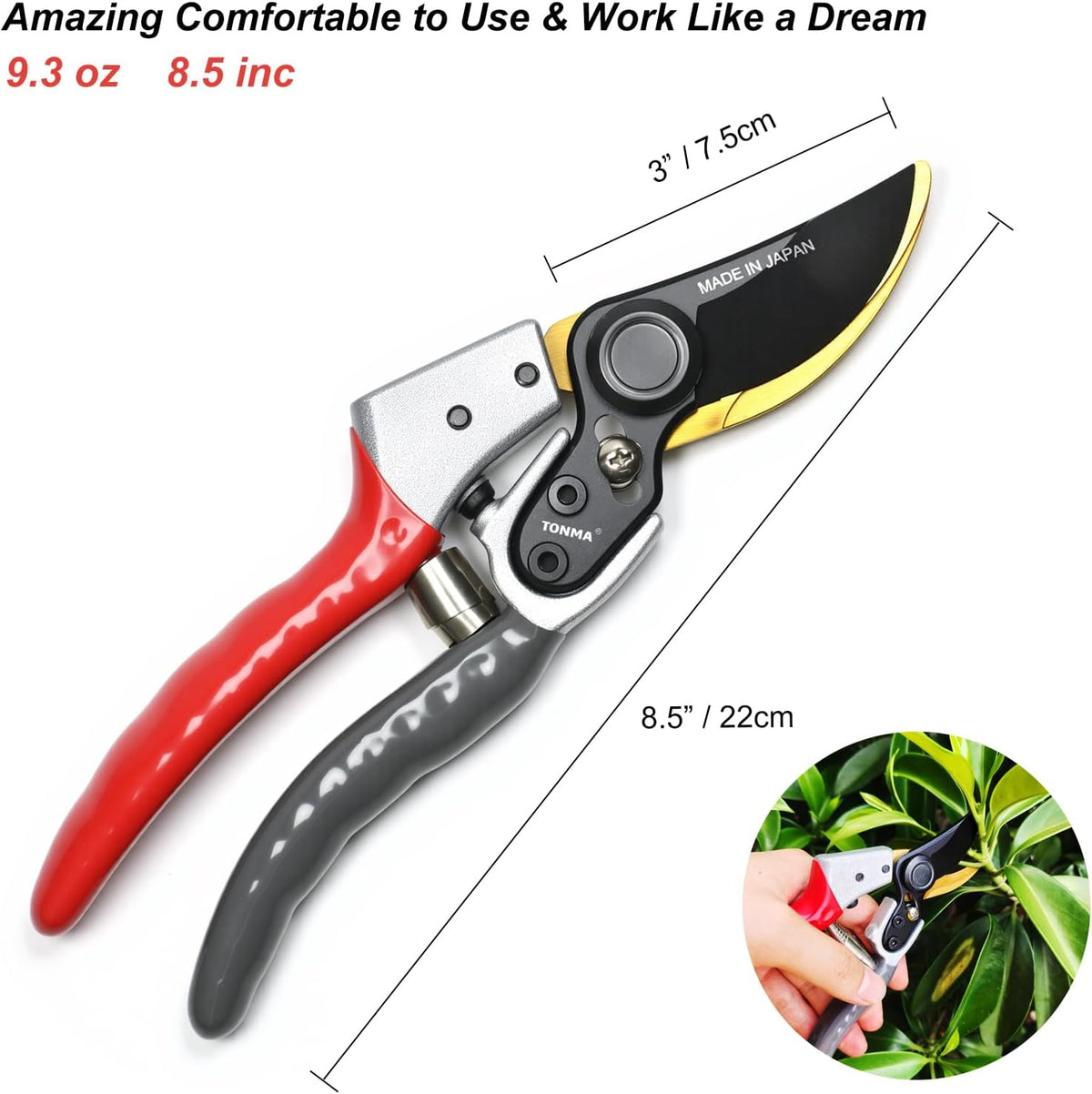 TONMA Bypass Pruning Shears [Made in Japan] 8 Inch Heavy Duty Garden Shears for Gardening