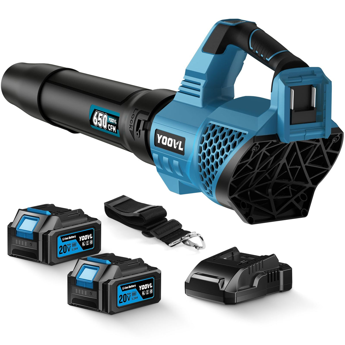 Leaf Blower Cordless, 650CFM Electric Leaf Blowers with 2 x 5.2Ah Batteries and Charger, 3 Speed