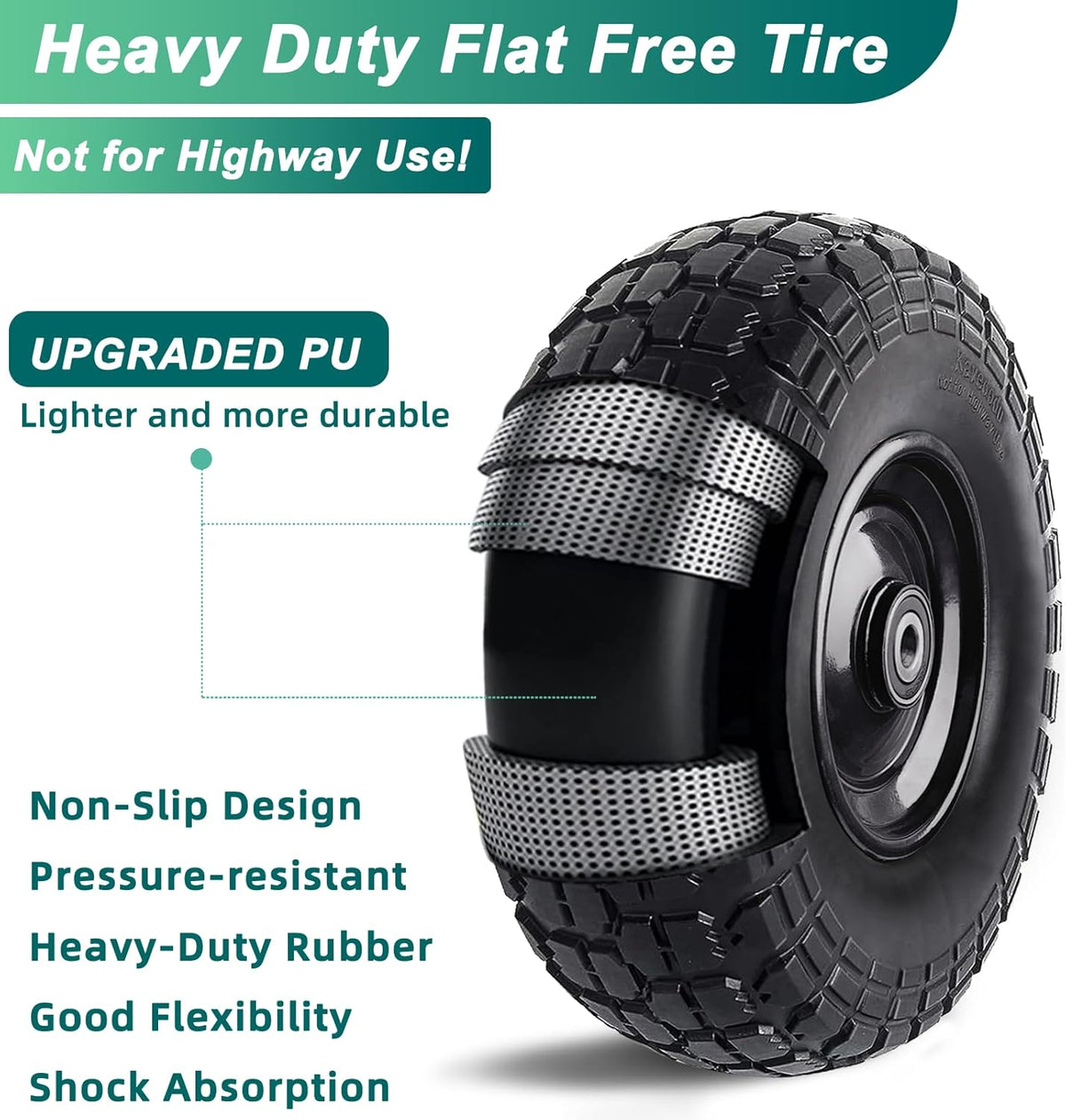 12'' Flat Free Tires Rubber Replacement Solid Tire and Wheel Assemblies for Hand Trucks Garden Cart