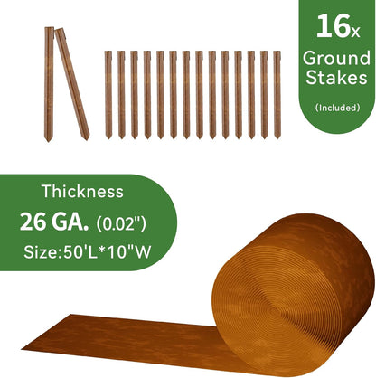 Worth Galvanized Steel Landscape Edging 10" x50' Metal Garden Edging Roll Flexible Bender Border