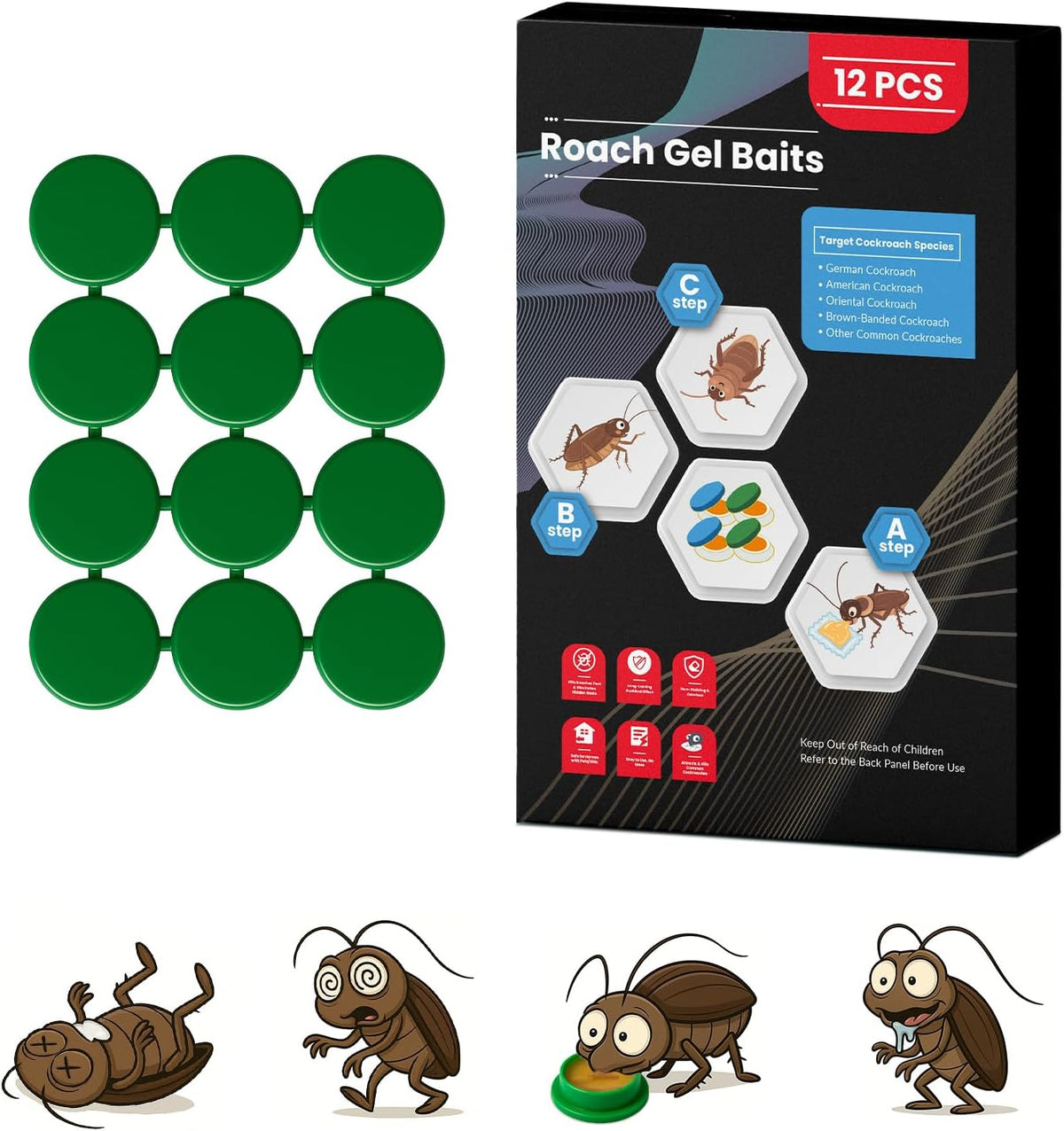 12 Pack Roach Killer Indoor Infestation Roaches Gel Bait Stations, Powerful Cockroach Killer Indoor