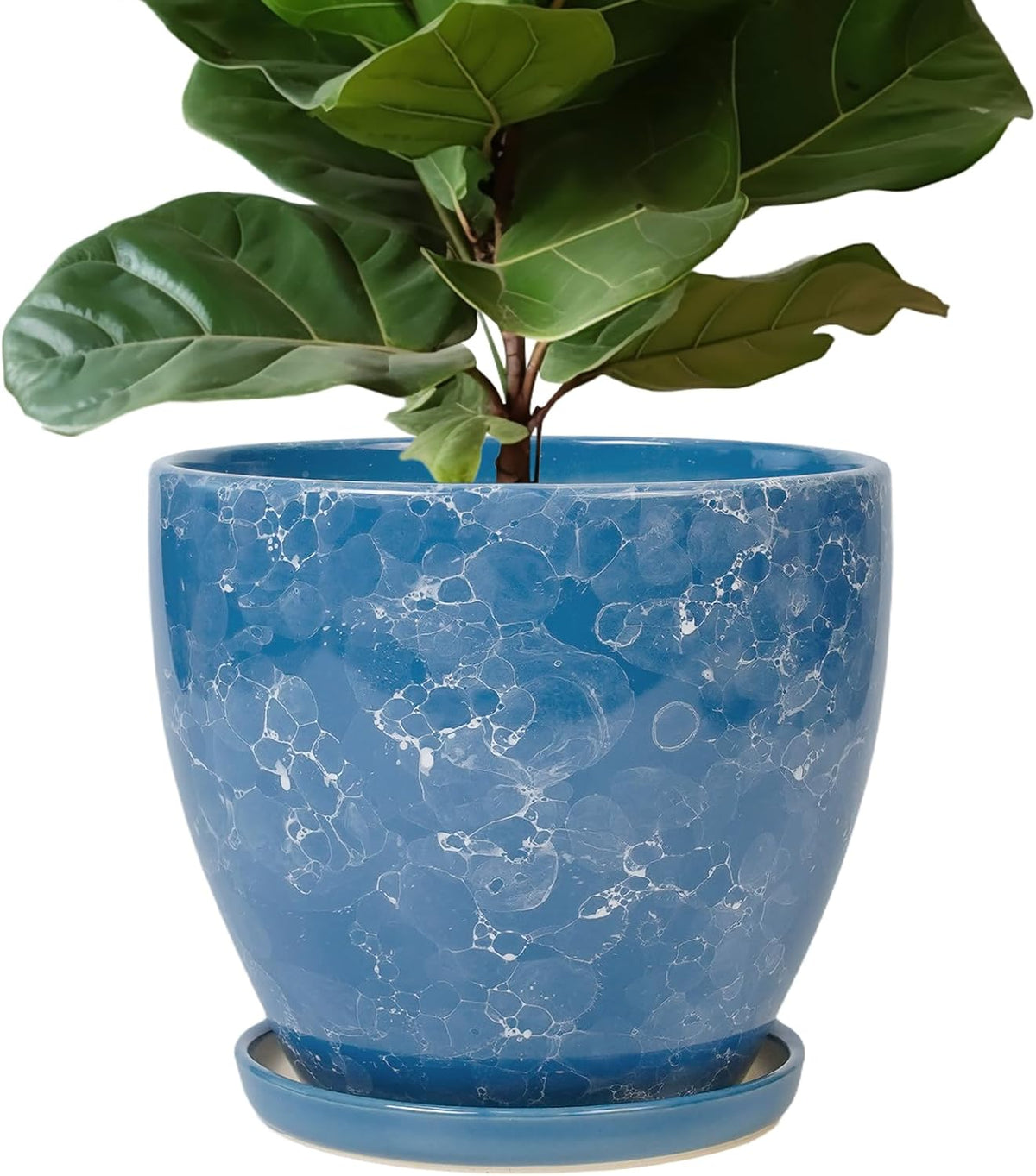 Ceramic Flower Pot - 10 Inch Planter with Drainage Hole and Saucer, Modern Large Planters