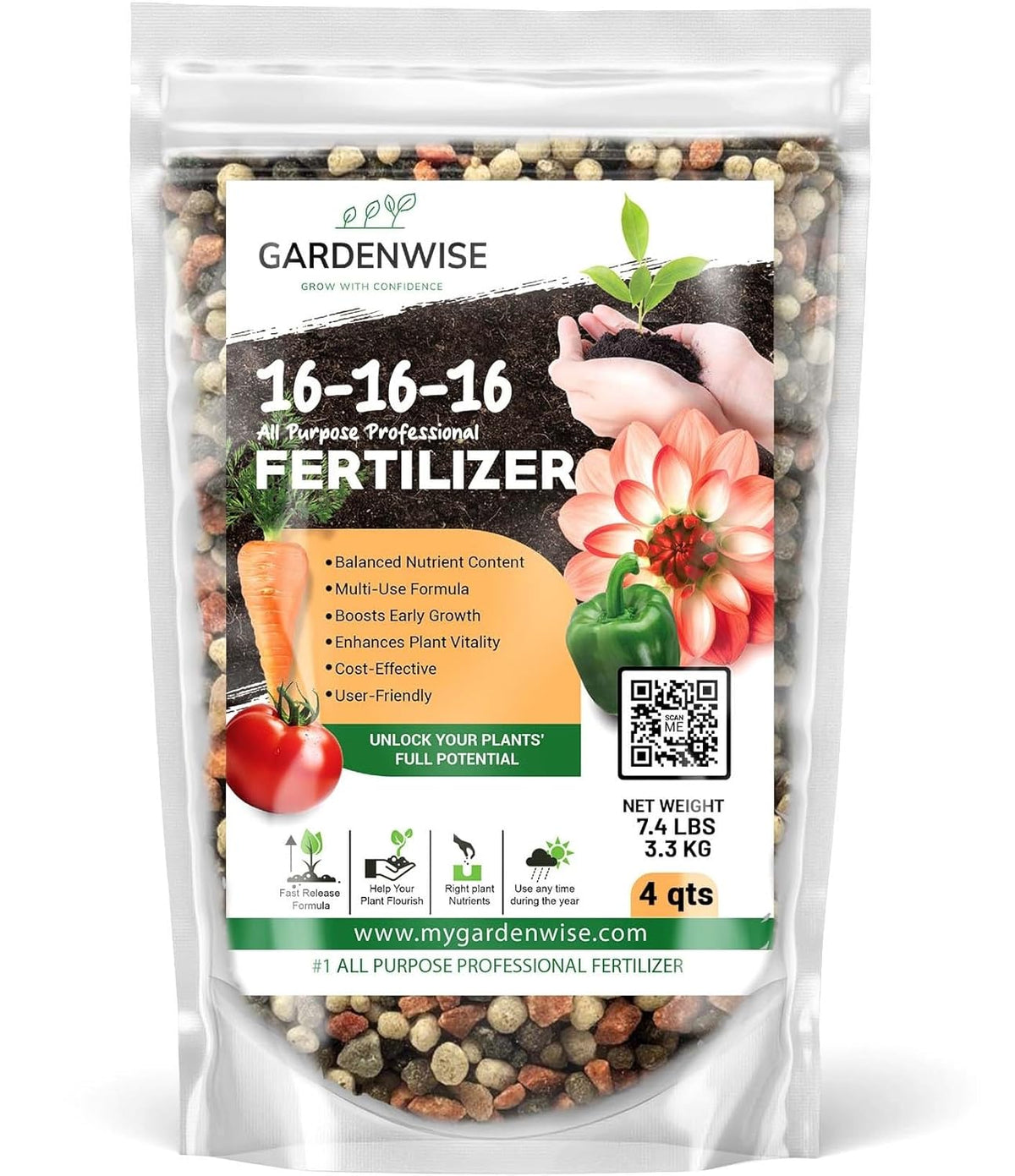 16-16-16 All Purpose Professional Fertilizer - Lawn & Flower & Tree & Shrub & Vegetable Garden