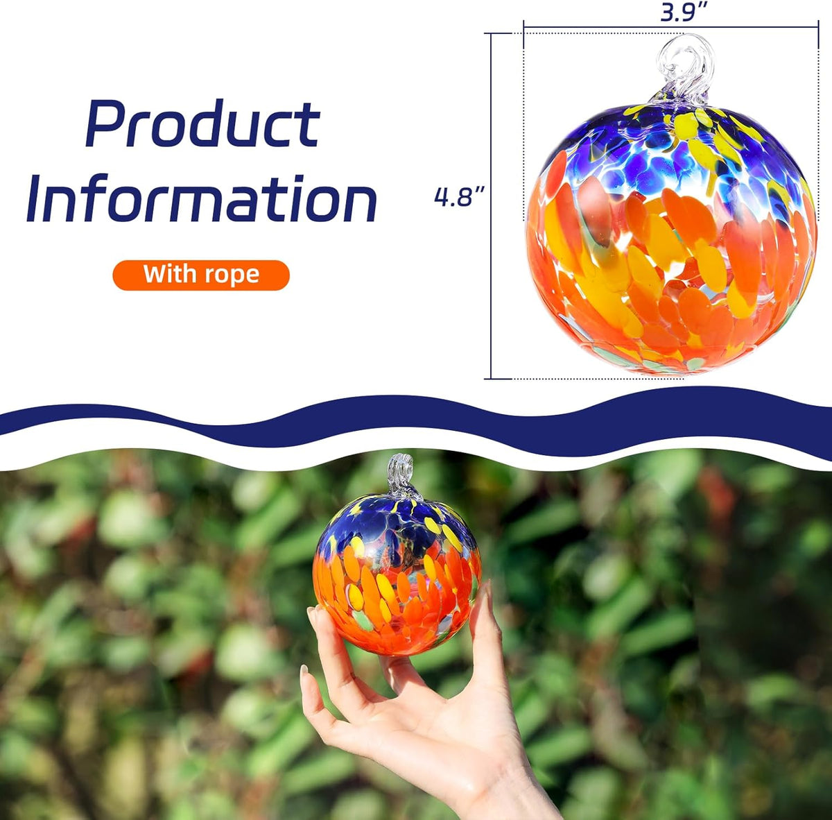 VOREEN 4" Hanging Glass Garden Gazing Ball Hand Blown Glass Witch Ball Christmas Ornament